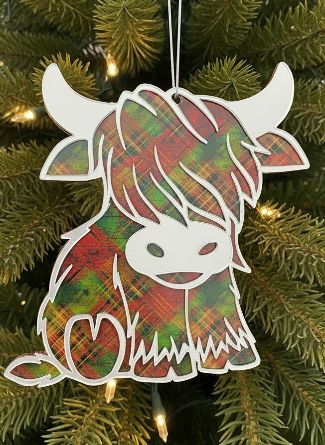 Highland Cow Holiday Ornament - Silver Mirror
