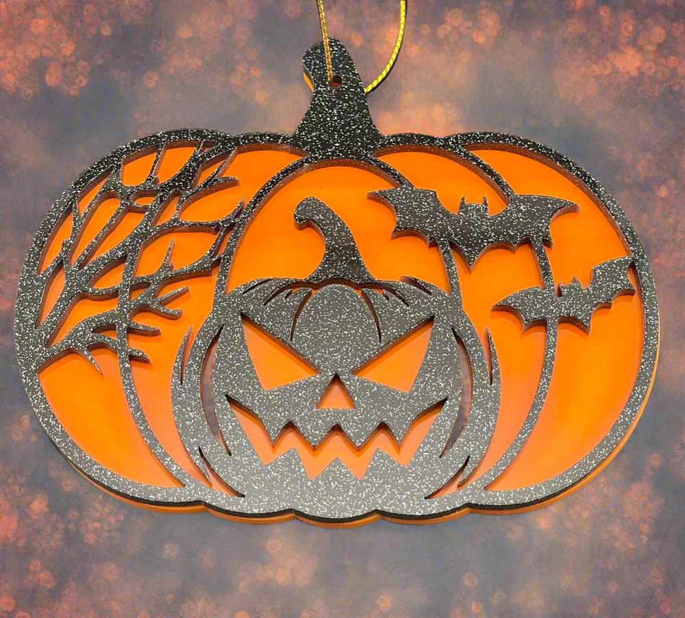 Halloween Pumpkin Ornament - Black Glitter Orange