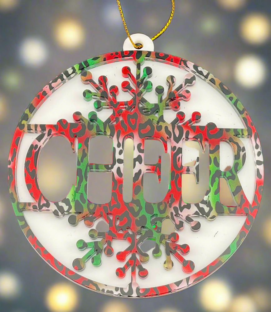 
                  
                    ‘Cheer’ Holiday Ornament - Holiday Cheetah White
                  
                