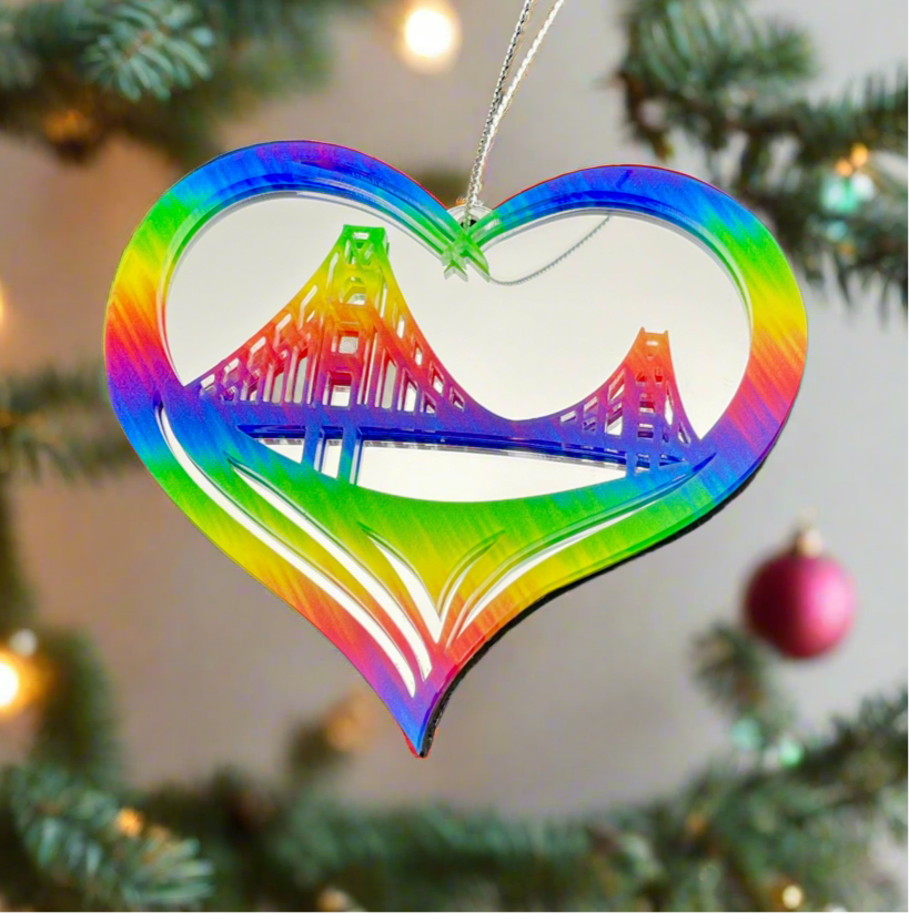 San Francisco Heart Ornament Pride Wood
