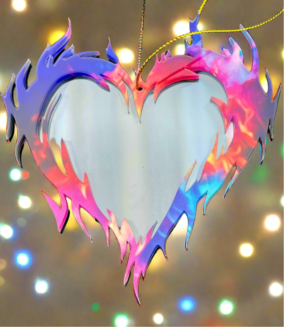 Neon Flaming Heart Holiday Ornament