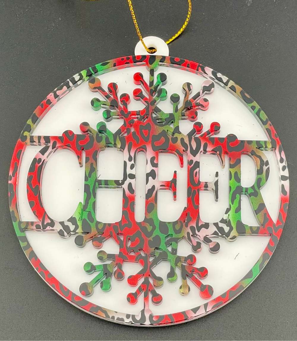 ‘Cheer’ Holiday Ornament - Holiday Cheetah White