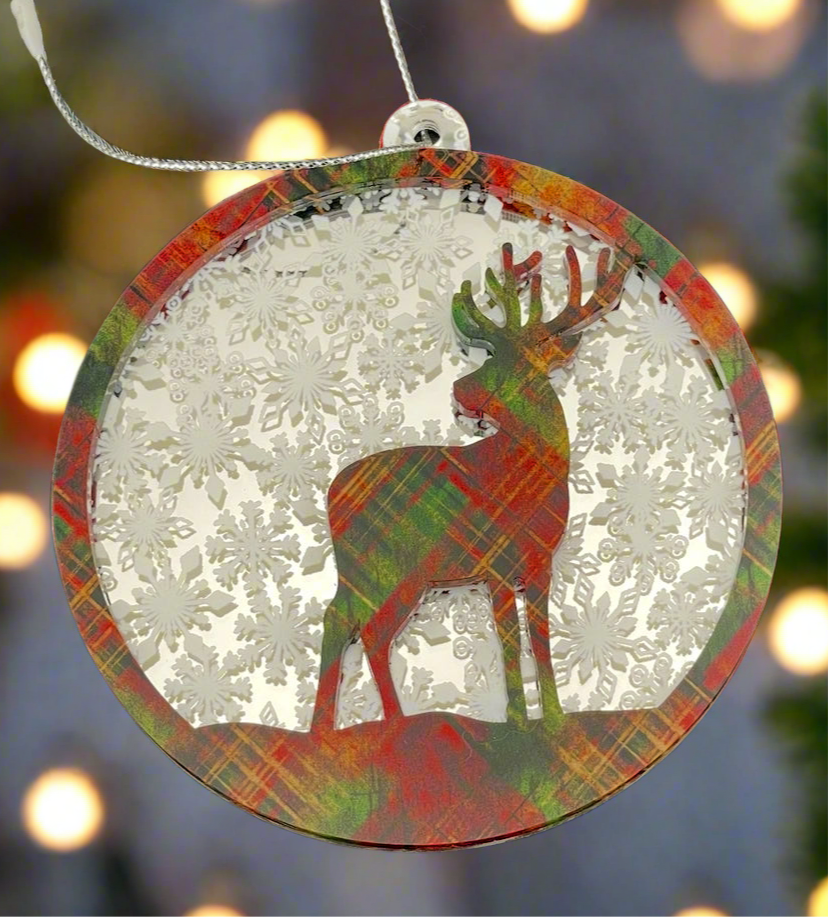 Reindeer in the Snow Holiday Ornament