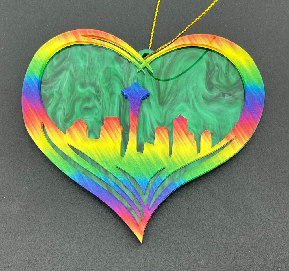 Be Proud - Seattle City Skyline Heart Ornament