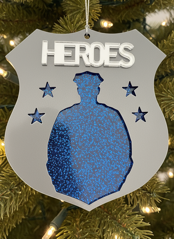 Police Heroes Holiday Ornament - Silver Mirror