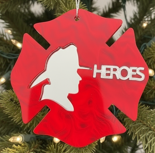 Firefighters Heroes Holiday Ornament - Silver Mirror